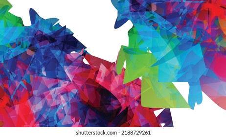Abstract bright colorful template with polygonal random shapes on white background. Spikes of color burst create artistic border. Modern minimal geometric banner design.
