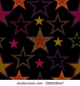 Abstract bright colorful universe, nebula night starry sky in rainbow colors. All colorful stars vector seamless background and on black backgrouond.