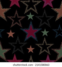 Abstract bright colorful universe, nebula night starry sky in rainbow colors. All colorful stars vector seamless background and on black backgrouond.