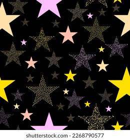 Abstract bright colorful universe, Rainbow colored stars, Summer night starry sky, Trendy vector print.