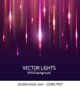 Abstract bright cosmic background with blurred light rays. Vector illustration. 