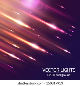 Abstract bright cosmic background with blurred light rays. Vector illustration. 