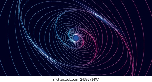 Abstrakter heller kreativer kosmischer Hintergrund. Hypersprung in eine andere Galaxie. Lichtgeschwindigkeit, neonglühende verdrillte Linien in Bewegung