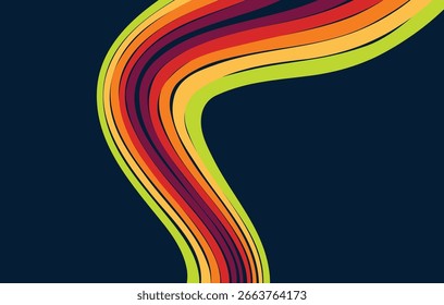 Abstract bright curved lines on a contrasting dark background
