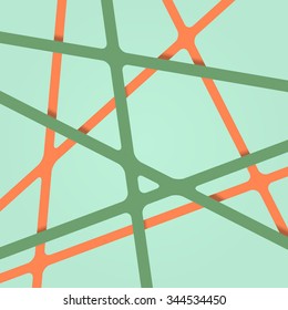 Abstract bright dark orange and green colors stripes cross on light backdrop. Vivid layout 3d effect pattern thick lines. Simple modern template with grid tapes elements on different levels layers.