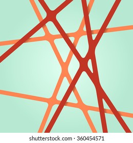 Abstract bright dark red and orange colors stripes cross on light backdrop. Vivid layout 3d effect pattern thick lines. Simple modern template with grid tapes elements on different levels layers.
