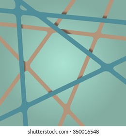 Abstract bright dark turquoise and brown colors stripes cross on light backdrop. Vivid layout 3d effect pattern thick lines. Simple modern template with grid tapes elements on different levels layers.