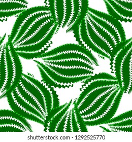 Abstract bright decorative background with exotic stylized green leaves. Colorful seamless texture for web, textile, stationery. Vector illustration.