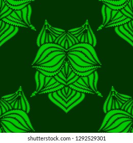 Abstract bright decorative vector background. Colorful seamless texture for web, textile, stationery. Green exotic leaf ornaments.