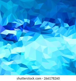 Abstract bright deep sea blue colored polygonal triangular background for use in design for card, invitation, poster, banner, placard or billboard cover