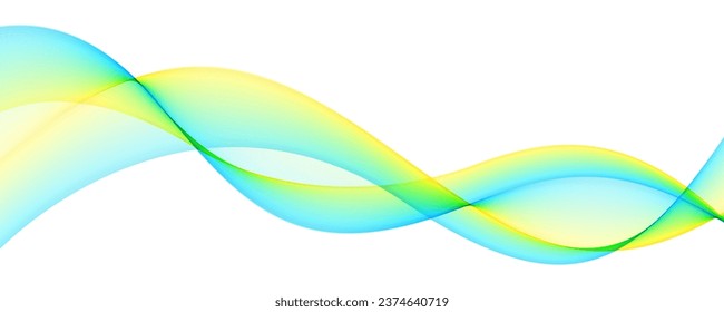 Abstract Bright Design Element Transparent Blue, Green and Yellow Wave Line Isolated on White Background. Creative Line Art for Design of Covers, Banners, Flyers, Cards.