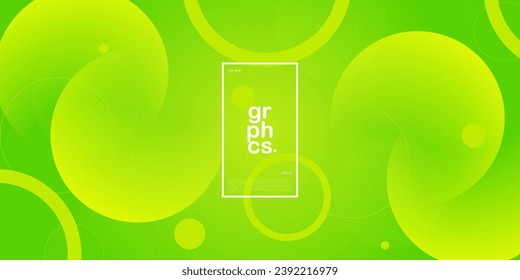 Abstrakter, heller, dynamischer, grüner Farbverlauf-Hintergrund mit 3D-Look und einfachem Kreis mit Schattenmuster. Cool design. EPS10-Vektor