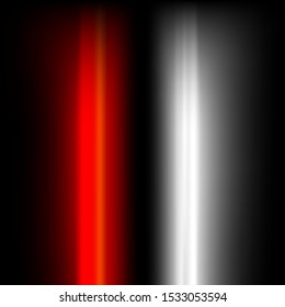 Abstract bright dynamic speed lines template with vertical red and white glowing shiny motion beams on dark background. Vector illustration