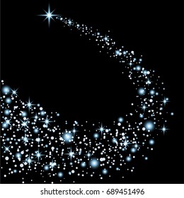 Abstract Bright Falling Star - Christmas Star - Shooting Star with Twinkling Star Trail on Dark Blue Background - Meteoroid, Comet, Asteroid - Backdrop Vector Illustration art