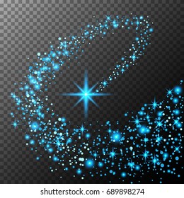 Abstract Bright Falling Star - Christmas Star - Shooting Star with Twinkling Star Trail on Dark Blue Background - Meteoroid, Comet, Asteroid - Backdrop Vector Illustration art