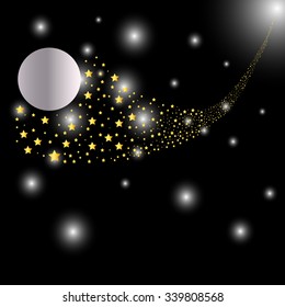 Abstract bright falling star - Shooting star with twinkling star trail on dark abstract background - Meteoroid