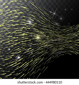 Abstract Bright Falling Star - Shooting  with Twinkling  Trail on transparent Background - Meteoroid, Comet, Asteroid - Backdrop Vector Illustration