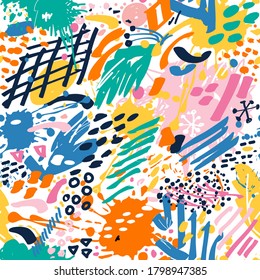 Abstrakte helle Mode nahtlose Muster Textur. Organischer Shabby-Hintergrund mit Pinselstrichen und Brett zum Drucken von Broschüren, Plakaten, Karten, Textilien, Umhüllungspapier, Webseitendesign