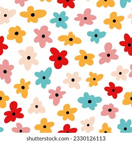 Resumen Flor Luminosa Brillante Negrita Patrón Sin Margen. Coloridas Formas Orgánicas Florales Creativas Impresión. Ilustración de vectores de corte. Patrón de margarita audaz de moda para papel de escritorio, papel de ajuste, embalaje.