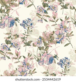 Abstract  bright flower motif arrangement all- over textile design illustration digital image printing factory