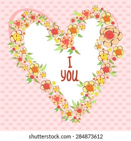 Abstract bright flowers in heart shape, stylized flowers.