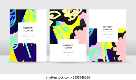Abstract bright flowers poster template 