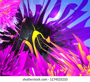 Abstract bright futuristic multicolored background.Including fantasy flower and funnel.Can be used for flyers party. Used clipping mask.