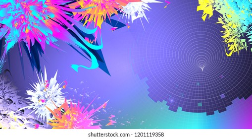 Abstract bright futuristic multicolored background.Including fantasy flower and funnel.Can be used for flyers party. Used clipping mask.