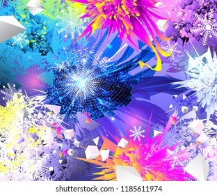 Abstract bright futuristic multicolored theme background.Including fantasy flower. Used clipping mask.