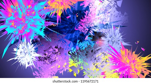 Abstract bright futuristic purple theme background.Including fantasy flower and broken forms. Used clipping mask.