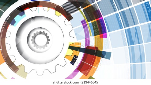 abstract bright gear blue cube vector technology background. computer integration