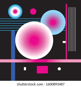 Abstract bright geometric background with different objects and shapes