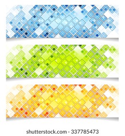 Abstract bright geometric tech banners. Vector graphic illustration design