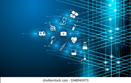 Abstract bright glitter blue background. 
health care icon pattern medical innovation concept design.Vector illustrations.