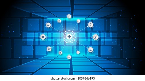 Abstract bright glitter blue background. health care icon pattern medical innovation concept design.Vector illustrations.