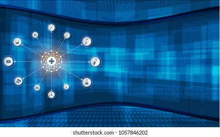 Abstract bright glitter blue background. health care icon pattern medical innovation concept design.Vector illustrations.
