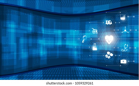 Abstract bright glitter blue background. health care icon pattern medical innovation concept design.Vector illustrations.
