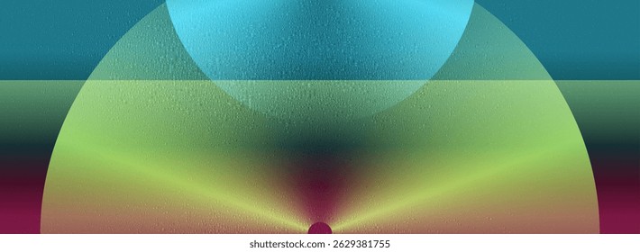 Abstract bright glossy geometric circles on grungy grainy background. Concept shiny blue green metallic circular effect. Futuristic modern banner vector design perfect for brochure, header, website