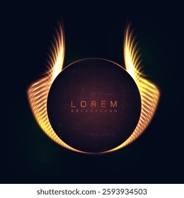 Abstract bright glowing effect with intersecting lines of fiery swirl wings on black background, with space for text or object. Vector