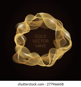 Abstract bright gold wave in the shape of circle. Vector isolated curly luxury frame for background of your design.