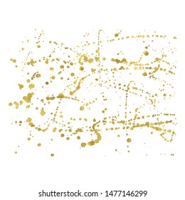 Abstract bright  golden isolated element for design cards, poster, template, invitation. Vector  sparkle splash illustration. Shiny glow spray watercolor background. Texture of gold foil.