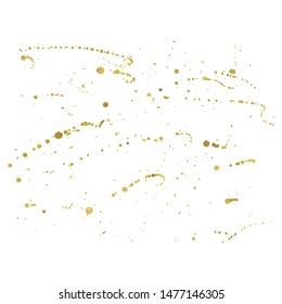 Abstract bright  golden isolated element for design cards, poster, template, invitation. Vector  sparkle splash illustration. Shiny glow spray watercolor background. Texture of gold foil.