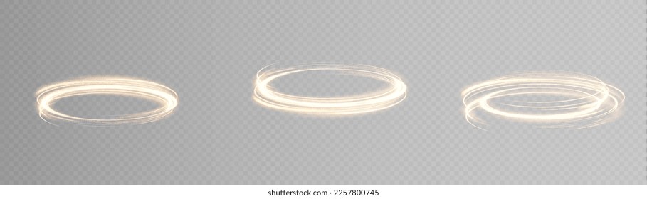 Abstract bright golden round light line, light swirl isolated on transparent background, oval light effect, web design and vector illustration. vector png