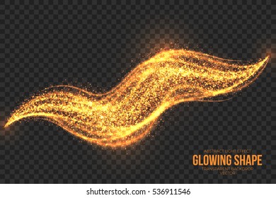 Abstract bright golden shimmer glowing burning shape on transparent background vector illustration