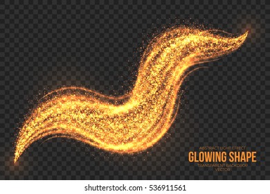 Abstract bright golden shimmer glowing burning shape on transparent background vector illustration