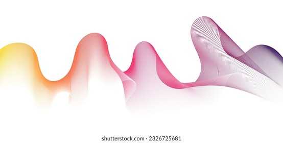 Resumen de un elemento de diseño de líneas de onda flotantes dinámicas de gradien brillante. Resumen de las líneas onduladas de la ilustración vectorial de gradiente multicolor. Resumen de las líneas de onda de mezcla de gradiente colorido y fondo de tecnología.	