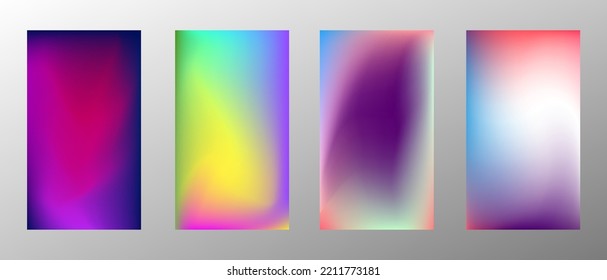 Abstract bright gradient background. Set of 4 backgrounds. Creative modern vector illustration. Holographic spectrum for coating.