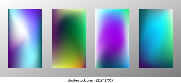 Abstract bright gradient background. Set of 4 backgrounds. Creative modern vector illustration. Holographic spectrum for coating.