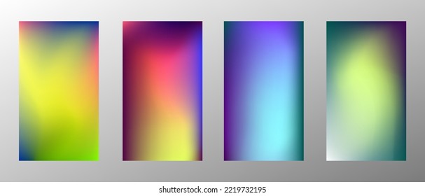 Abstract bright gradient background. Set of 4 backgrounds. Creative modern vector illustration. Holographic spectrum for coating.