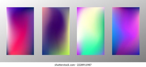 Abstrakter heller Farbverlauf-Hintergrund. Satz von 4 Hintergründen. Kreative moderne Vektorgrafik. Holografisches Spektrum für die Beschichtung.
